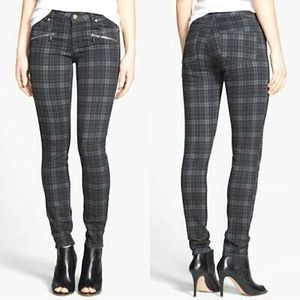 PAIGE Moto plaid zipper skinny jeans 28